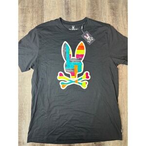 Psycho Bunny Mens Black Pima Cotton Graphic T-Shirt Multi Color Logo B6U980U1PC